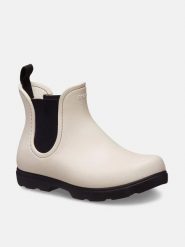 Crocs Sztyblety "Dylan" w kolorze kremowo-czarnym rozmiar: 34/35. Brązowe botki Crocs, bez wzorów, bez obcasa, bez zapięcia. Za 98.95 zł.