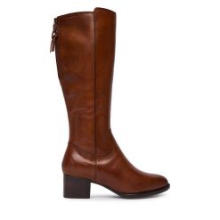 Kozaki Tamaris. Brązowe kozaki Tamaris, bez obcasa, na słupku, bez zapięcia. Za 689.99 zł.