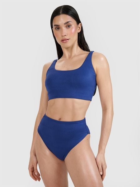 4F Góra od bikini damska - granatowa XS. Niebieskie szorty 4f, bez wzorów, z elastanu, eleganckie. Za 69.99 zł.