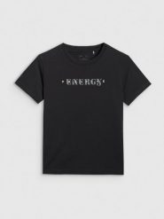 4F T-shirt slim z nadrukiem damski - czarny L. Czarne koszulki sportowe 4f, bez wzorów, z bawełny, bez ramiączek. Za 59.99 zł.
