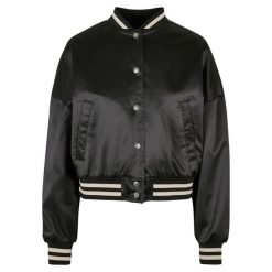 Damski oversizowy satynowy krótki żakiet Urban Classics College. Czarne marynarki i żakiety Urban Classics, m, bez wzorów, z elastanu, sportowe. Za 206.95 zł.
