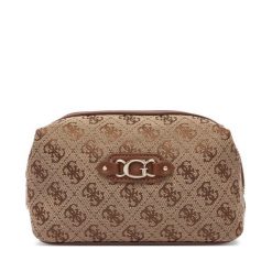 Kosmetyczka Guess. Brązowe kufry i kosmetyczki Guess, z aplikacjami, z materiału, bez dodatków. Za 214.99 zł.