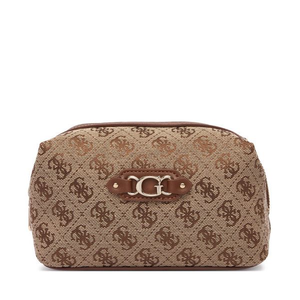 Kosmetyczka Guess. Brązowe kufry i kosmetyczki Guess, z aplikacjami, z materiału, bez dodatków. Za 214.99 zł.