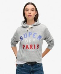 Bluza z kapturem z błyszczącym logo graficznym. Szare bluzy Superdry, m, bez wzorów, z bawełny, z kapturem. Za 294.90 zł.