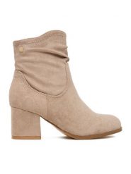 JENNY Botki CEO-WS24340-01 Beżowy. Brązowe botki Jenny, bez wzorów, z materiału, bez obcasa, na słupku, bez zapięcia. Za 159.99 zł.