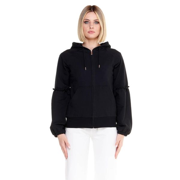 Błyszcząca damska bluza z kapturem zapinana na zamek. Czarne bluzy LEONE 1947 APPAREL, l, bez wzorów, z tkaniny, z kapturem. W wyprzedaży za 167.70 zł.