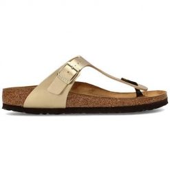 Japonki damskie Birkenstock Gizeh. Żółte klapki Birkenstock, bez wzorów, z materiału, bez obcasa. Za 339.00 zł.