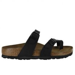 Klapki damskie Birkenstock Mayari BF. Czarne klapki Birkenstock, bez wzorów, z materiału, bez obcasa. Za 539.00 zł.