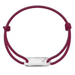 Bransoletka z posrebrzaną blaszką z koniczyną na grubym śliwkowym sznurku. Bransoletki Lilou, posrebrzane. Za 159.00 zł.