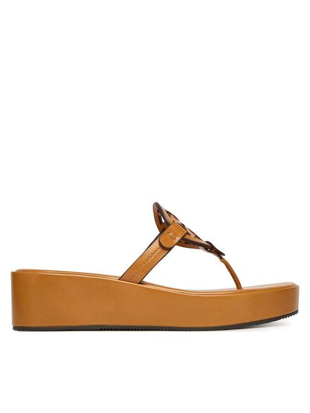 Tory Burch Japonki Miller Wedge 175318 Brązowy. Brązowe klapki Tory Burch, bez wzorów, ze skóry, bez obcasa. Za 992.99 zł.