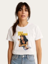 WOOOP Koszulka "Pulp Fiction Vintage Mia Wallace" w kolorze białym rozmiar: M. Białe bluzki Wooop, m, bez wzorów, z bawełny, vintage, bez kołnierzyka, bez ramiączek. Za 56.99 zł.