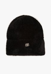 Czarna Czapka Typu Beanie z Wełną i Wiskozą Ozdobiona Naszywką Borirra. Czarne czapki Born2be, z aplikacjami, z wełny. Za 44.99 zł.