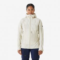 Kurtka softshell turystyczna damska Quechua MT900. Brązowe kurtki sportowe SIMOND, xs, bez wzorów, z materiału, bez kaptura, trekkingowe. Za 349.99 zł.