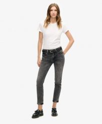 Superdry Jeansy Mid Rise Slim z bawełny organicznej. Czarne jeansy Superdry, z aplikacjami. Za 294.35 zł.