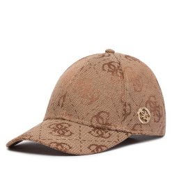 Czapka z daszkiem Guess. Brązowe czapki Guess, z aplikacjami. Za 194.99 zł.