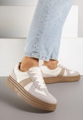 Ciemnobeżowe Sneakersy w Stylu Kultowych Tenisówek na Grubej Podeszwie Nanniris. Brązowe obuwie sportowe Renee, z jeansu, bez zapięcia, tenisowe. Za 89.99 zł.