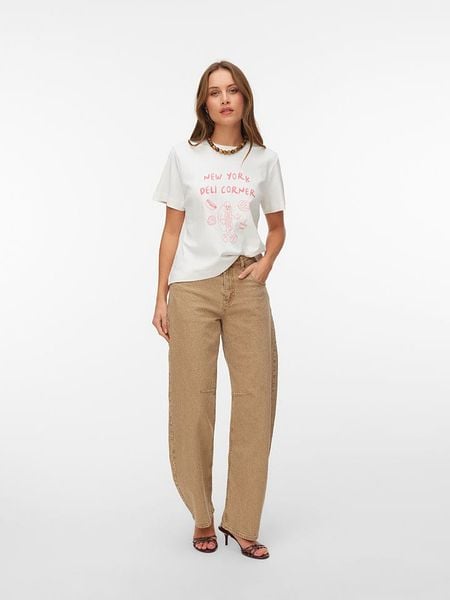 Vero Moda Koszulka w kolorze biało-jasnoróżowym rozmiar: M. Białe bluzki Vero Moda, m, bez wzorów, z bawełny, bez kołnierzyka, bez ramiączek. Za 40.95 zł.