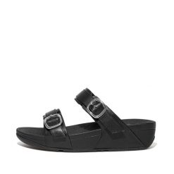 Kobiece klapki na koturnie FitFlop Lulu. Czarne klapki FIT FLOP, bez wzorów, bez obcasa, na koturnie. Za 565.50 zł.