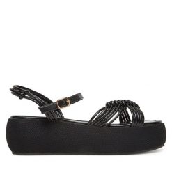 Sandały Roxy. Czarne sandały Roxy, bez wzorów, bez obcasa, na koturnie, bez zapięcia. Za 159.99 zł.