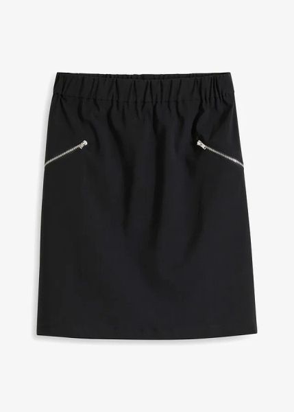 Spódnica z bengaliny z kieszeniami z zamkiem. Czarne spódnice bonprix, bez wzorów. Za 112.99 zł.