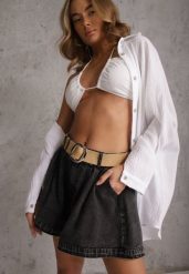 Czarne Szorty Jeansowe High Waist z Bawełny z Elastycznym Paskiem Tinreia. Czarne szorty Renee, bez wzorów, z bawełny, z podwyższonym stanem. Za 149.99 zł.