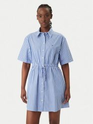 Tommy Jeans Sukienka koszulowa DW0DW20617 Niebieski Regular Fit. Niebieskie sukienki Tommy Jeans, xl, bez wzorów, z bawełny, bez kołnierzyka, bez ramiączek, koszulowe. Za 449.99 zł.