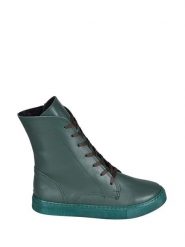 Noosy Skórzane botki w kolorze ciemnozielonym rozmiar: 40. Zielone botki Noosy, bez wzorów, z materiału, bez obcasa, bez zapięcia. Za 82.83 zł.