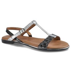 Srebrne Sandały Tamaris Damskie Buty Letnie. Czarne sandały Tamaris, bez wzorów, ze skóry, retro, bez obcasa, na obcasie, bez zapięcia. Za 159.00 zł.
