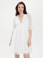 Gina Tricot Sukienka koktajlowa 22963 Biały Regular Fit. Białe sukienki Gina Tricot, m, bez wzorów, z syntetyku, wizytowe, bez kołnierzyka, bez ramiączek. Za 179.99 zł.