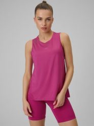 4F Top treningowy loose szybkoschnący damski - różowy M. Czerwone topy 4f, m, bez wzorów, ze skóry, bez kołnierzyka, bez ramiączek. Za 79.99 zł.