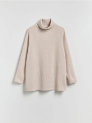 Długa bluza z golfem - beżowy. Brązowe bluzy Reserved, l, bez wzorów, z dzianiny, bez kaptura. Za 119.99 zł.