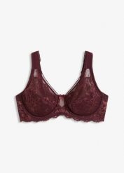 Biustonosz minimizer z wyściełanymi ramiączkami. Czerwone biustonosze bonprix, bez wzorów, z koronki. Za 84.99 zł.