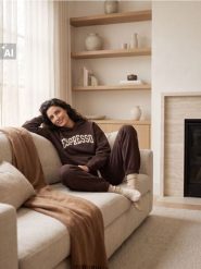 Bluza hoodie z haftowanym napisem Espresso - brązowy. Brązowe bluzy Sinsay, l, bez wzorów, bez kaptura. Za 49.99 zł.