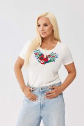 Biała bawełniana bluzka z haftem kwiatowym OVERSIZE PLUS SIZE WIOSNA LATO. Białe bluzki Moda Size Plus Iwanek, l, z aplikacjami, z bawełny, biznesowe, bez kołnierzyka, plus size, bez ramiączek. Za 129.90 zł.