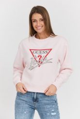 GUESS Różowa damska bluza Icon z dużym logo, Rozmiar M. Czerwone bluzy sportowe Guess, m, z aplikacjami, z bawełny, bez kaptura. W wyprzedaży za 179.99 zł.