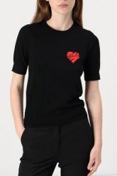 KARL LAGERFELD Czarny sweter damski Hearts Knit Top, Rozmiar M. Czarne swetry KARL LAGERFELD, m, bez wzorów, z materiału, bez ramiączek. W wyprzedaży za 529.99 zł.