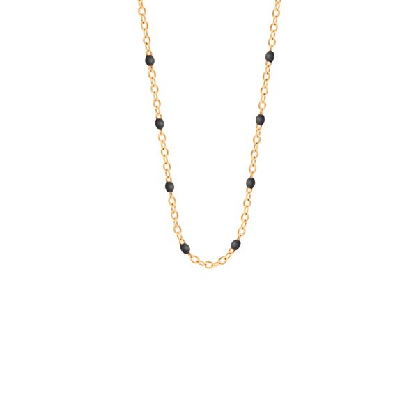 Naszyjnik 42+5 cm, czarna emalia, pozłacany. Żółte naszyjniki Lilou, pozłacane. Za 149.00 zł.