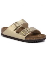 Birkenstock Klapki Arizona Bs 1016111 Złoty. Żółte klapki Birkenstock, bez wzorów, ze skóry, bez obcasa. Za 399.99 zł.
