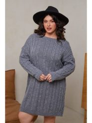 Curvy Lady Sukienka dzianinowa w kolorze szarym rozmiar: 48/50. Szare sukienki Curvy Lady, bez wzorów, z dzianiny, klasyczne, bez kołnierzyka, bez ramiączek, midi. Za 114.44 zł.