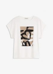 T-shirt z wiskozą i kryształkami. Białe t-shirty bonprix, bez wzorów, z wiskozy, bez kołnierzyka, bez ramiączek. Za 34.99 zł.