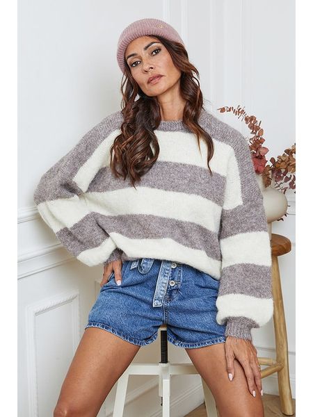 So Cachemire Sweter "Bech" w kolorze szarobrązowo-białym rozmiar: L. Białe swetry So Cachemire, l, bez wzorów, z kaszmiru, bez ramiączek. Za 165.31 zł.