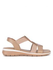 Go Soft Sandały WI16-INES-06 Beżowy. Brązowe sandały GO SOFT, bez wzorów, ze skóry, bez obcasa, na płaskiej podeszwie, bez zapięcia. Za 159.99 zł.