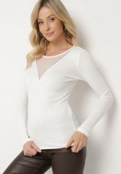 Biała Bawełniana Bluzka z Prążkowanego Materiału Wilila. Białe bluzki Born2be, bez wzorów, z bawełny, eleganckie, bez kołnierzyka, bez ramiączek. W wyprzedaży za 59.49 zł.