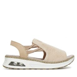 Sandały Rieker. Brązowe sandały Rieker, bez wzorów, bez obcasa, na płaskiej podeszwie, bez zapięcia. Za 329.99 zł.