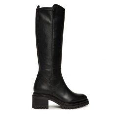 Kozaki Tamaris. Czarne kozaki Tamaris, bez obcasa, na słupku, bez zapięcia. Za 759.99 zł.