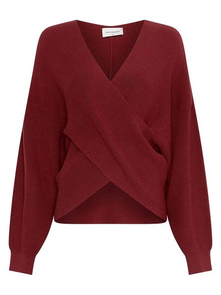 MOSS COPENHAGEN Sweter "Zinelle" w kolorze bordowym rozmiar: L/XL. Czerwone swetry Moss Copenhagen, l, bez wzorów, ze splotem, bez ramiączek. Za 173.60 zł.