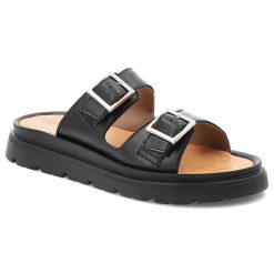 Czarne Klapki Wasak Modne Skórzane Obuwie Damskie. Czarne klapki Wasak, bez wzorów, ze skóry, bez obcasa. Za 269.00 zł.