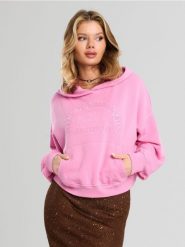 Bluza hoodie z haftowanym napisem - różowy. Czerwone bluzy Sinsay, l, bez wzorów, bez kaptura. Za 49.99 zł.