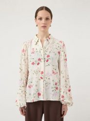 YAS Bluzka w kolorze biało-różowym rozmiar: 34. Białe bluzki YAS, s, bez wzorów, z wiskozy, klasyczne, bez kołnierzyka, bez ramiączek. Za 100.75 zł.