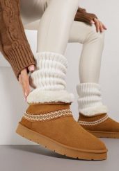 Brązowe Wsuwane Śniegowce z Imitacji Zamszu Zdobione Haftem i Futerkiem Zetesse. Brązowe trapery i śniegowce Born2be, z jeansu. Za 99.99 zł.